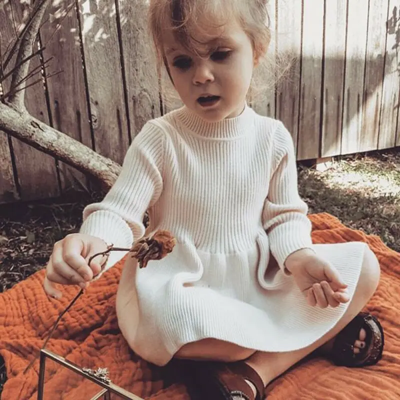 Платье Свитер принцессы для новорожденных девочек Осенняя трикотажная одежда с