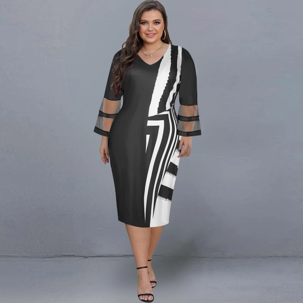 

Женское платье, элегантное Сетчатое строченное цветное платье с длинным рукавом, Черное Осеннее платье средней длины для рождественской кл...