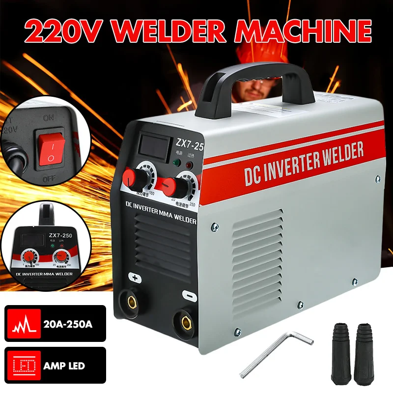 Mini Home 220V ARC MMA Welding Machine 20-250A Phase Welder DC Inverter Digital Display Welding Apparatus 4000W