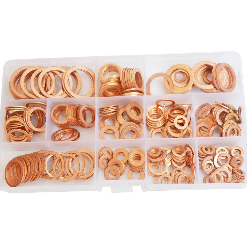 

280Pcs Copper Washer Gasket Nut and Bolt Set Flat Ring Seal Assortment Kit with Box M5 M6 M8 M10 M12 M14 M16 M20 for Sump Plugs