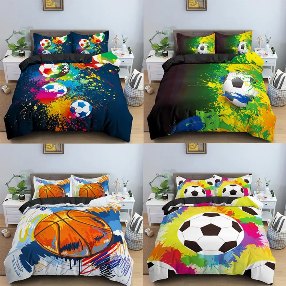 2/3pcs 3D Basketball Football Bedding Set Rainbow Bedline Soft Duvet Cover for Kids Bedding Set King /Queen/Full/Twin Size