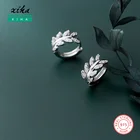 Серьги-кольца Huggie женские из настоящего стерлингового серебра 925 пробы, маленькие ювелирные украшения в виде листьев из австрийского хрусталя с фианитами