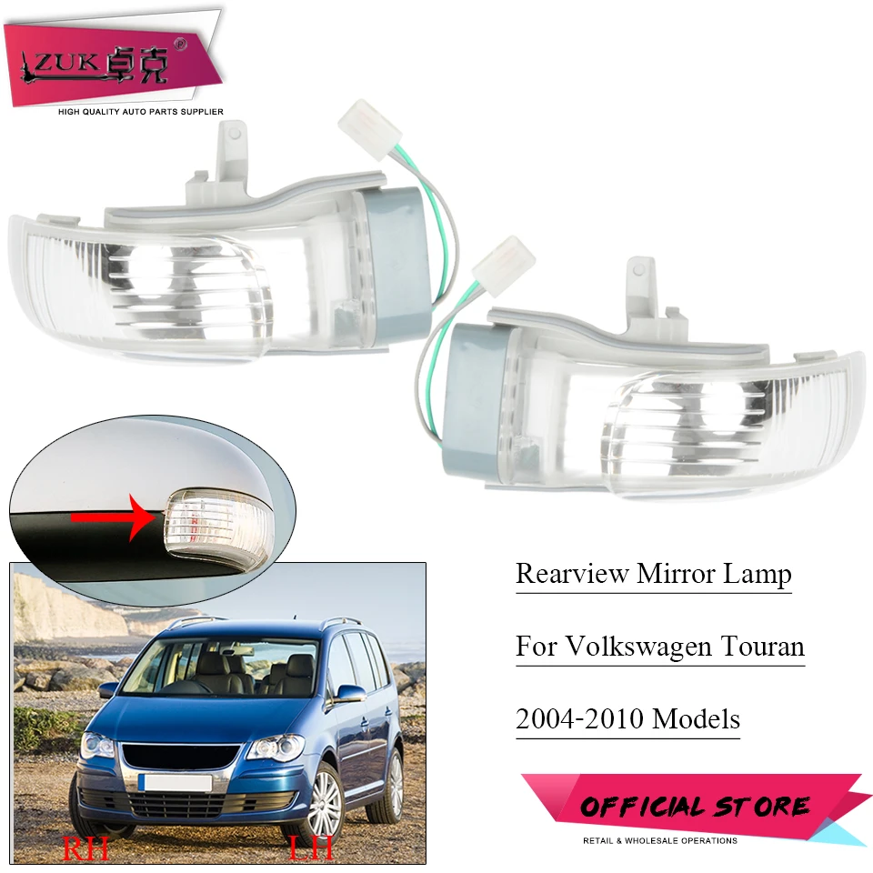 

ZUK For Volkswagen Touran 2004-2010 Exterior Rearview Wing Mirror Turn Signal Indicator Light Mirror Lamp 1T0949101 1T0949102