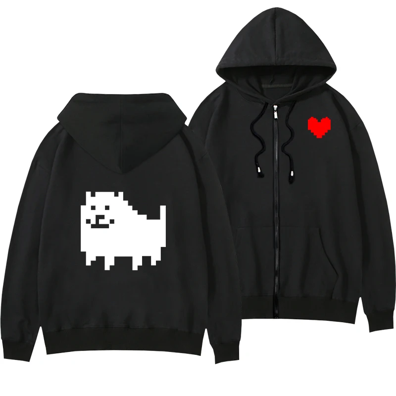 Толстовка с капюшоном на молнии принтом Game Undertale черная куртка без папируса