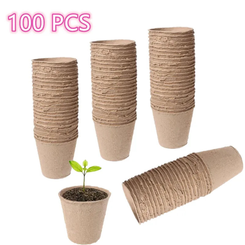 

100Pieces 6cm Environmental protection Garden Round Peat Pots Plant Seedling Starters Cups Nursery Herb Seed Tray Planting Tools