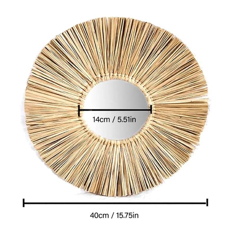 

Rattan Plaited Seaweed Art Makeup Mirror Wall Hanging Home Living Room Bedroom Decoration Photography Prop
