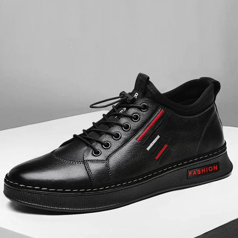 Мужские модные однотонные кожаные деловые спортивные туфли на плоской подошве с