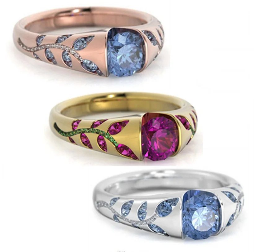 

Foydjew Hot Sale Jewelry Silver/Gold/Rose Gold Rings Inlaid with Gemstone Exquisite Tree Leaf Ring Personalized Simple Jewelry