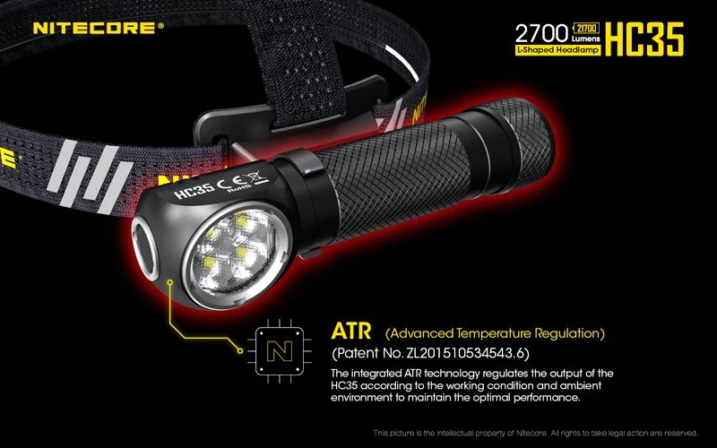 2700 люмен Nitecore HC35 4 x CREE XP-G3 S3 светодиоды следующего поколения 21700 Г-образный налобный фонарь с аккумулятором 4000 мАч
