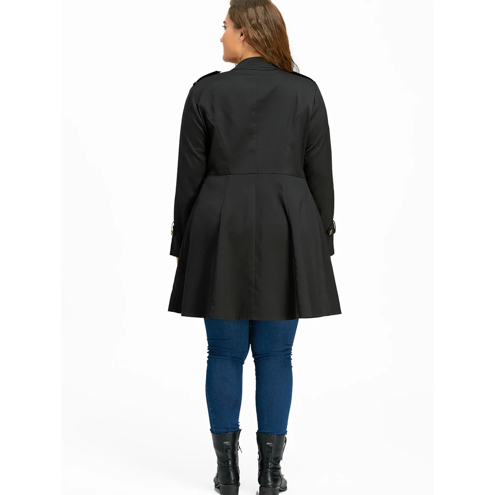 Пальто 5XL размера плюс, осенний Черный Тренч, женское двубортное длинное пальто Abrigos, винтажное Женское пальто на молнии, Menteau Casaco D25