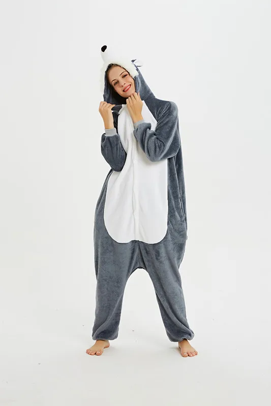 Комбинезон фланелевый для взрослых пижама кигуруми волка кролика единорога