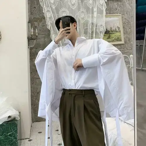 

Mens Solid Loose Fit Long Sleeve Shirt Youth Casual Oversize Tops Summer White Black Fashion Oversize K26