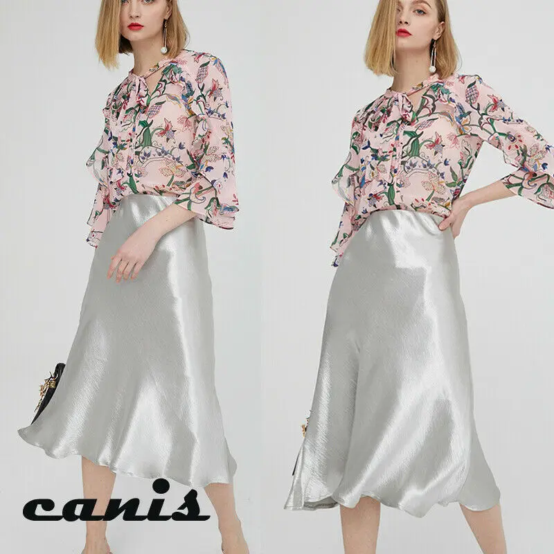 Женская атласная шелковая юбка новинка соблазнительные однотонные Юбки миди