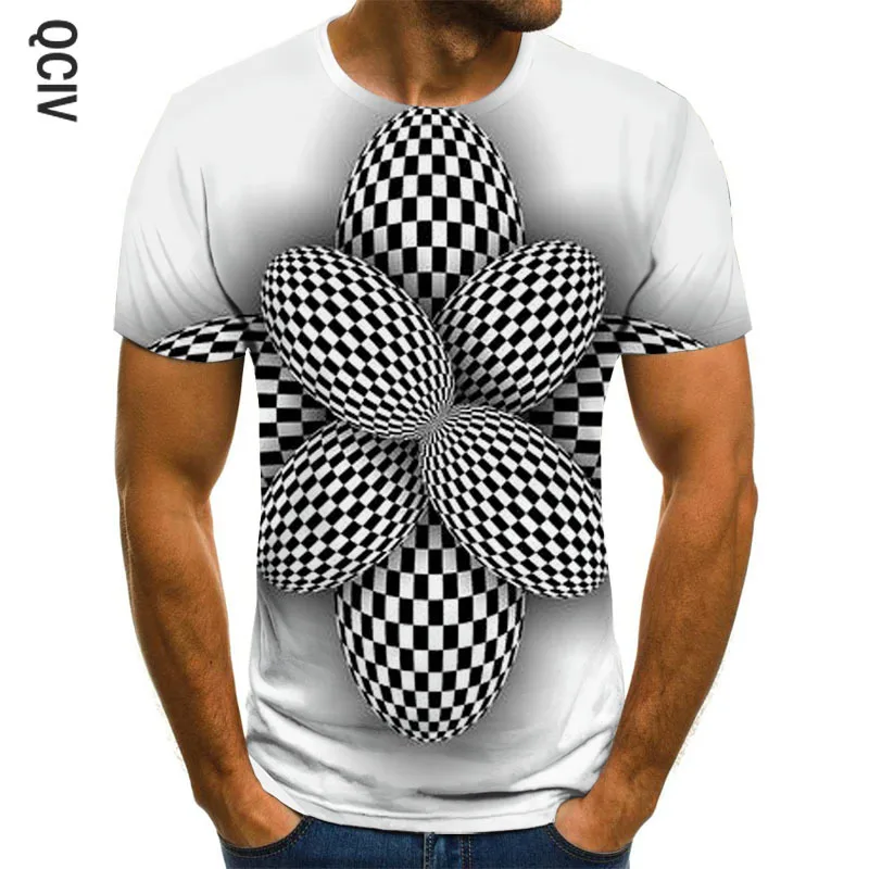 

Black and white element vertigo stripes fun 3D men's round neck T-shirt new round neck fashion 3D men's short sleeve T-shirt
