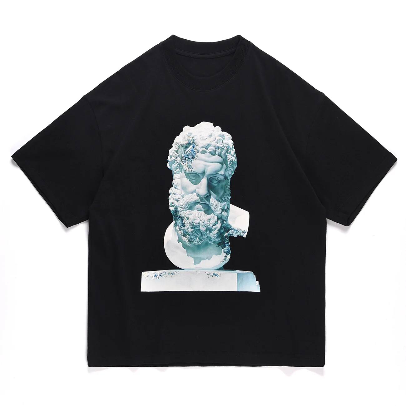 

LACIBLE Hip Hop Harajuku Streetwear Men Tshirt Statue Printed T-Shirt 2021 Summer Short Sleeve Cotton Casual Tops Tees Black