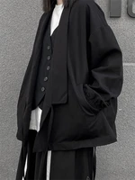 ladies casual blazer spring and autumn new black lapel strap design kimono style youth fashion loose casual blazer