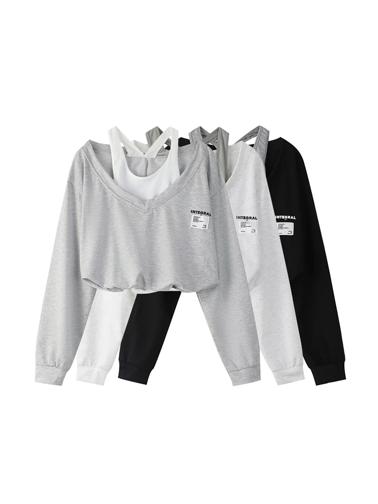 Корейский модный женский короткий Топ без бретелек с имитацией двух частей в