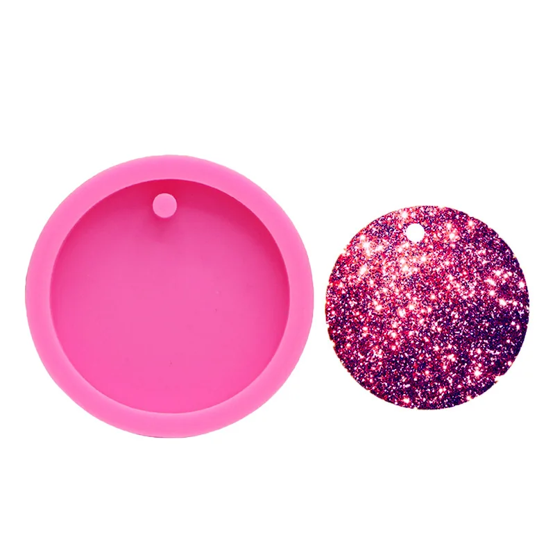 

62mm/87mm Shiny Round Keychain Mold with Hole Chocolate Fudge Silicone Mold Key chain Pendant clay DIY Resin mold