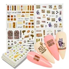 Набор водных переводных картинок для ногтей с леопардовым принтом, алфавит, листья, цветок, Переводные Водные Наклейки для ногтевого дизайна, дизайн листьев, слайдер, Декор