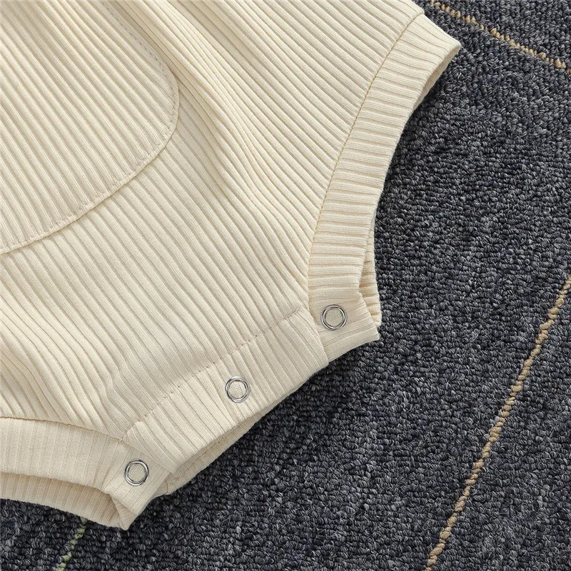 

Summer Fashion Infant Baby Girls Ribbed Romper Solid Color Pocket Jumpsuits Hot Sleeveless Sling Baby Boy Rompers Holiday Outfit
