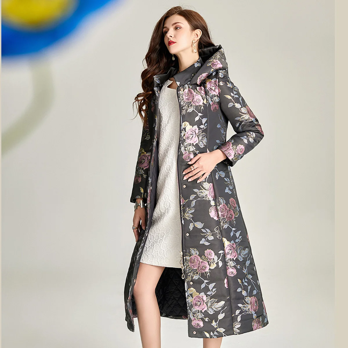 Xlong Woman Jackets Winter 2020 New Loose Luxurious Print Flowers Women Coat Plus Size Loose Parkas Mujer Jacquard Long Coat