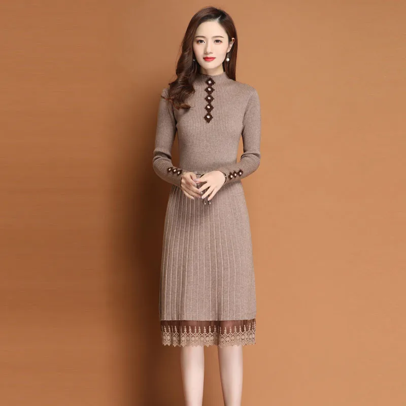 

Платье-Свитер женское, вязаное, с длинным рукавом, Осень-зима