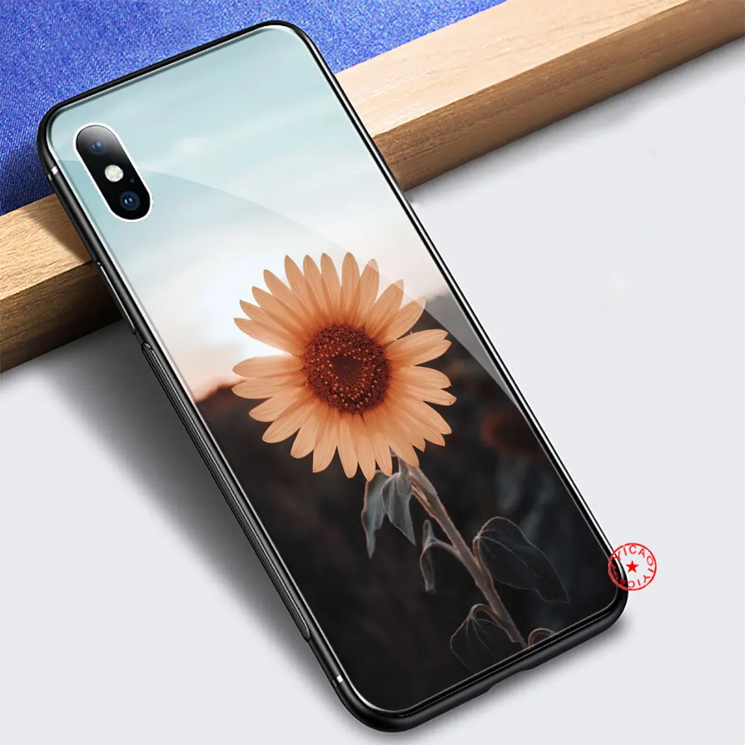 Yellow flower Small daisy sunflower Tempered Glass Case for iphone 5 5S SE 6 6S 7 8 Plus 11 Pro X XR XS Max Cover |