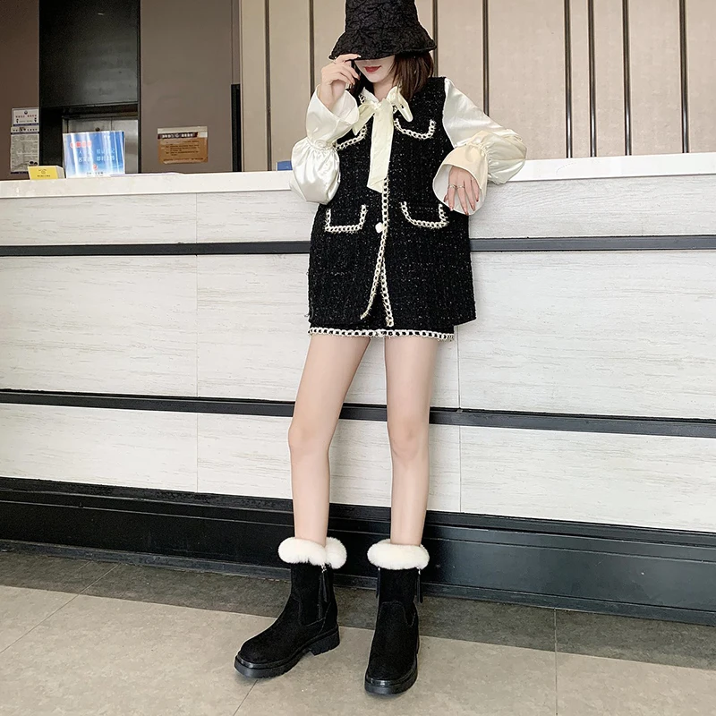 2020 NEW Boots for Women Fashion Black Kid Suede Women's Boots Plush Winter Boots Female Women Shoes Snow Boots Women's Shoes