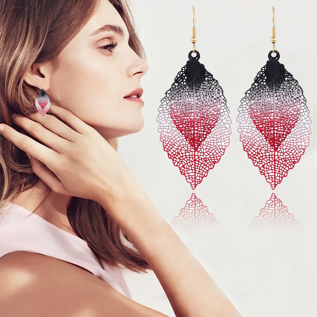 Богемные полые листья двухслойные Разноцветные серьги Женские аксессуары для