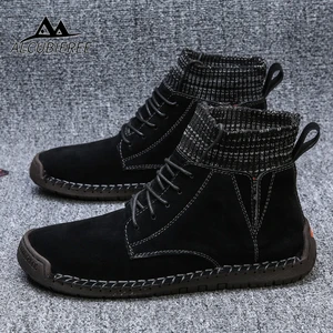 Кроссовки мужские кожаные на шнуровке, модная теплая зимняя обувь, роскошные повседневные водонепроницаемые до щиколотки, черные, для взрослых, 2020