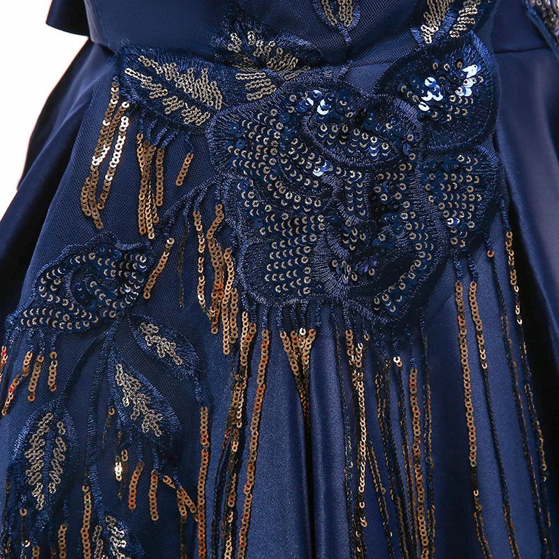 

Flower Girls Dresses Sequined Bow Embroidery Lace Navy Blue Tulle Sleeveless O-Neck Knee-Length Kids Party Princess Skirt F067