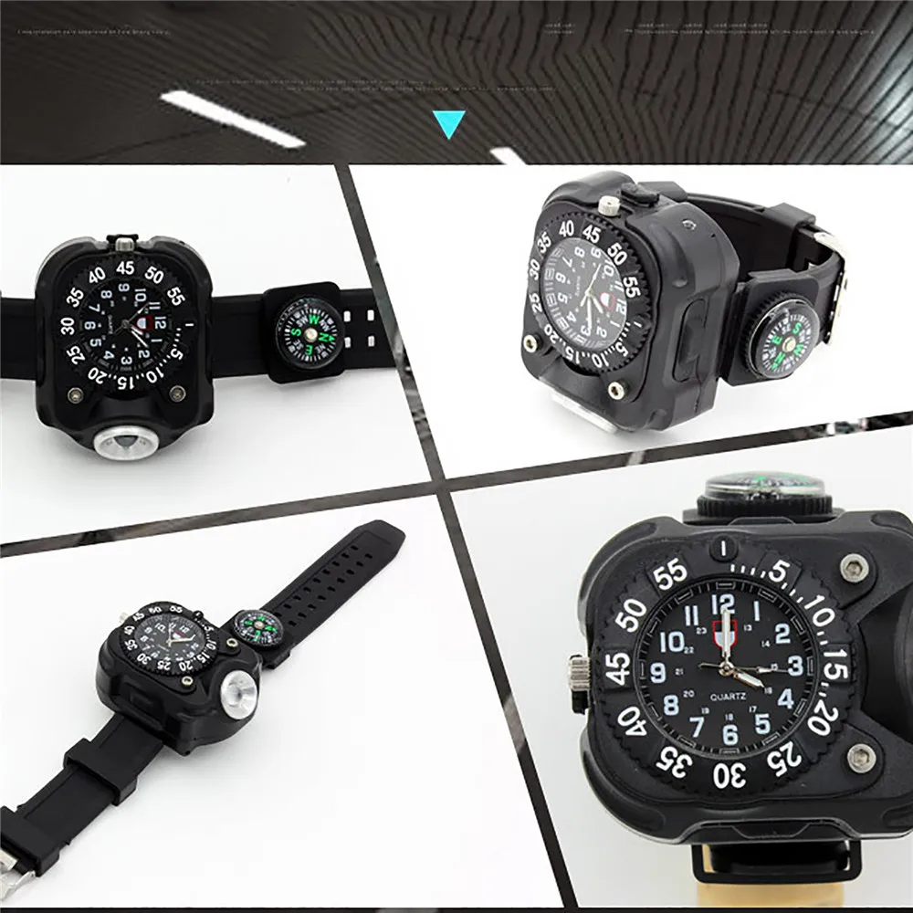 

Outdoor Waterproof Compass LED Watch Lamp Night Rechargeable Wristwatch Flashlight for Running Camping Hunting Bicycling