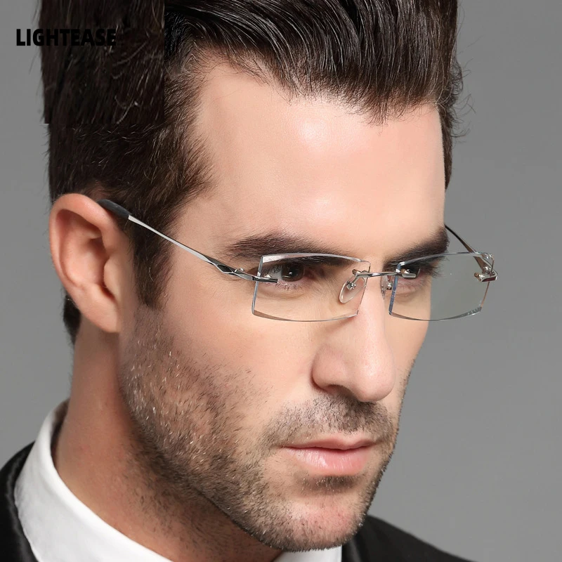 

Titanium Anti Blue Light Computer Glasses For Men Business Eyeglasses Diamond Cutting Rimless Glasses Frames For Myopia Lens