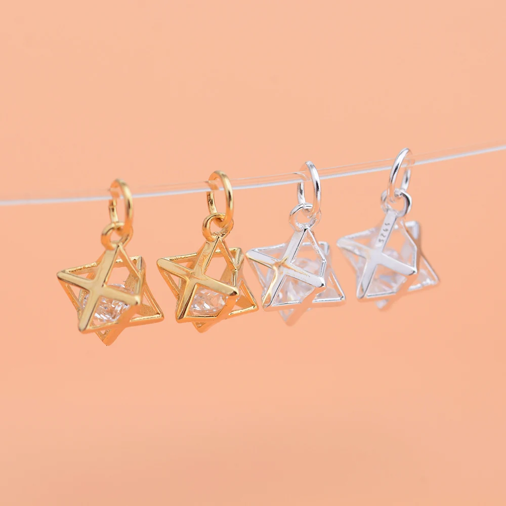 

S925 sterling silver jewelry accessory with diamond zircon three-dimensional hexagon star pendant