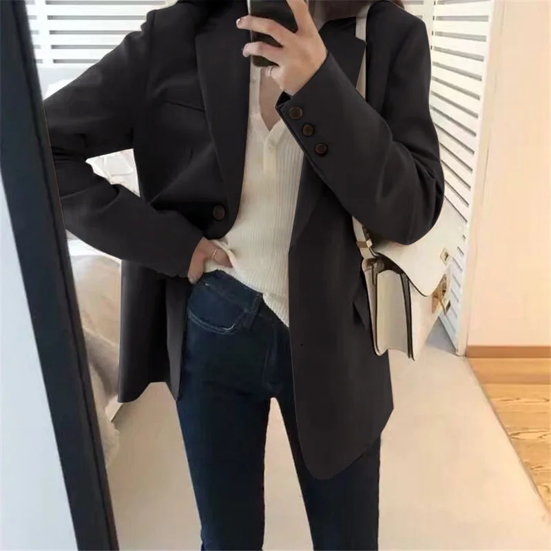 

GOOHOJIO Spring New Fashion Blazer Jacket Women Casual Pockets Long Sleeve Work Suit Coat Office Lady Solid Slim Blazers 2020