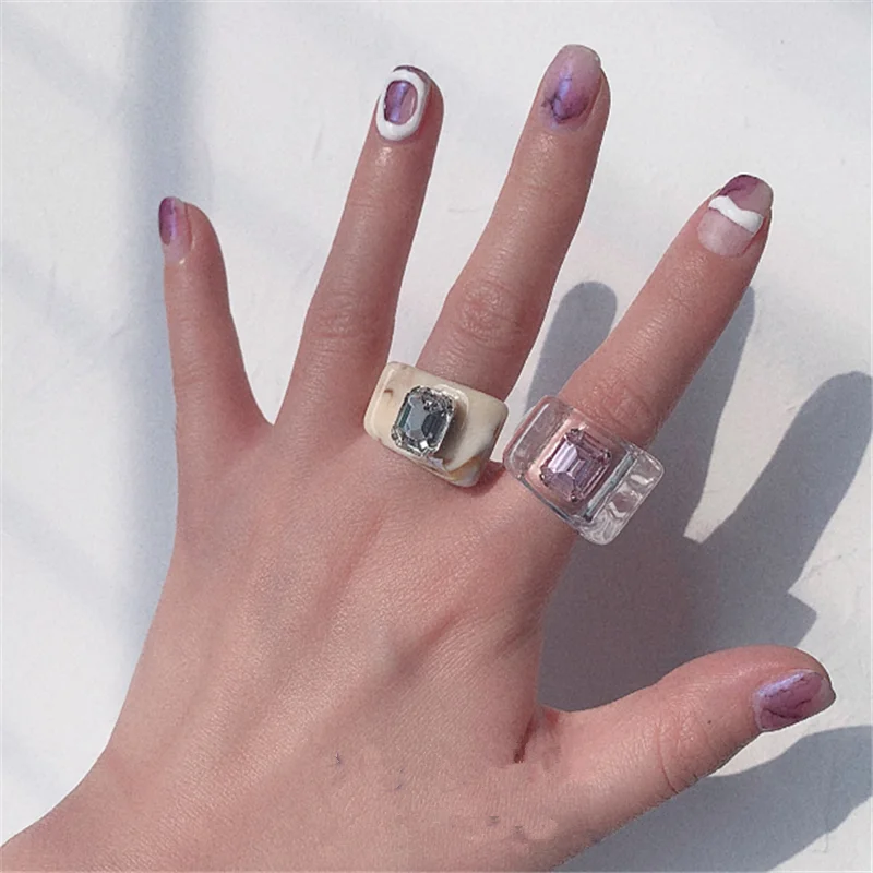 AOMU Корея коричневая прозрачная Акриловые стразы квадратное кольцо неправильные