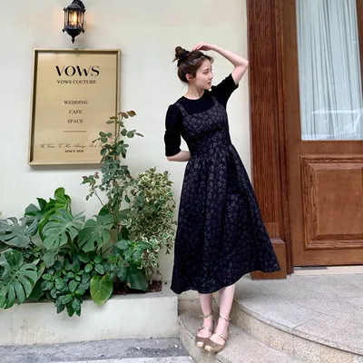 

HAN Summer new style elegant waist waist was thin, long dress, small jacquard suspender skirt, versatile and comfortable
