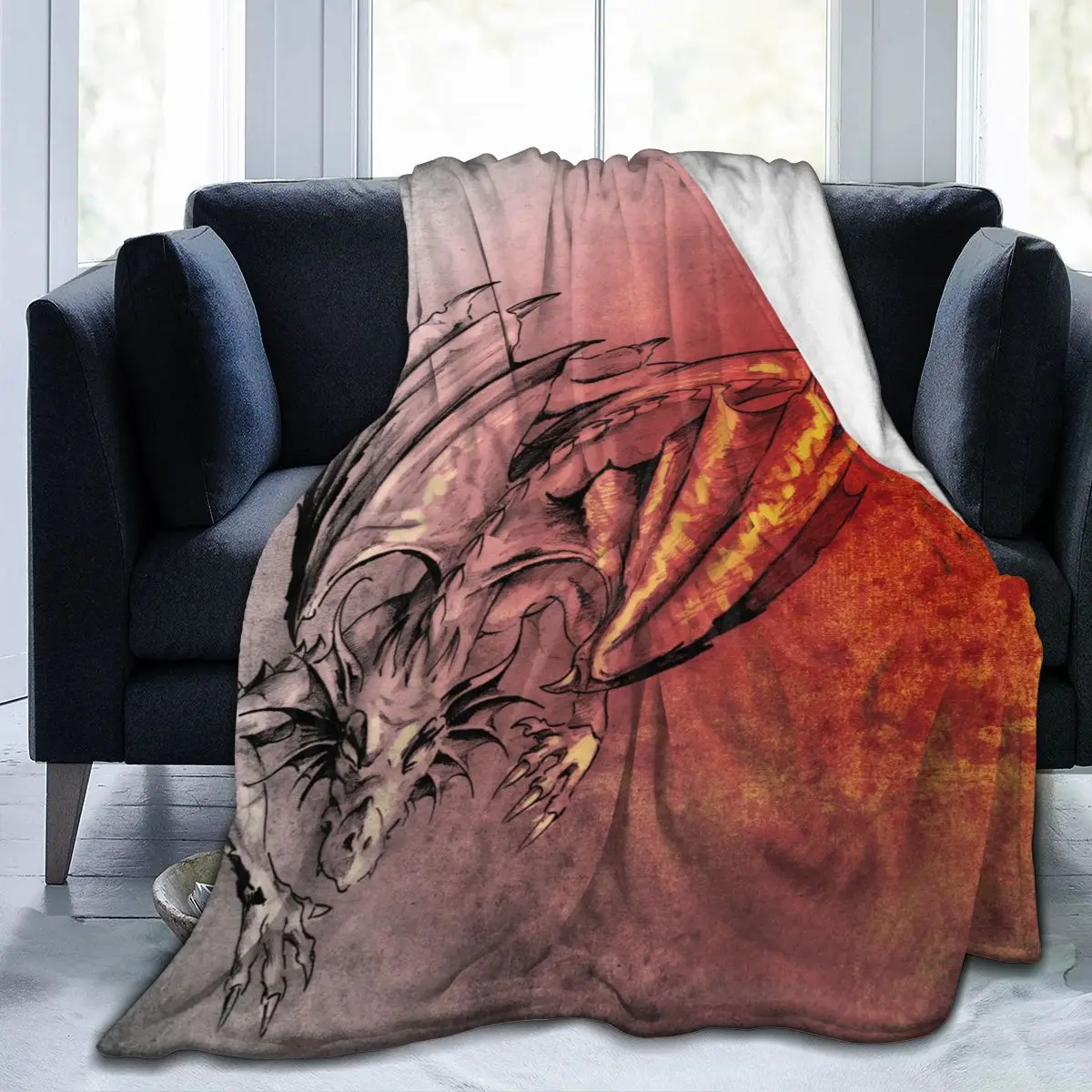 

Фланелевое Одеяло с рисунком дракона, ультра-мягкое Флисовое одеяло с рисунком дракона для халата, дивана, кровати, путешествий, дома, зима, ...