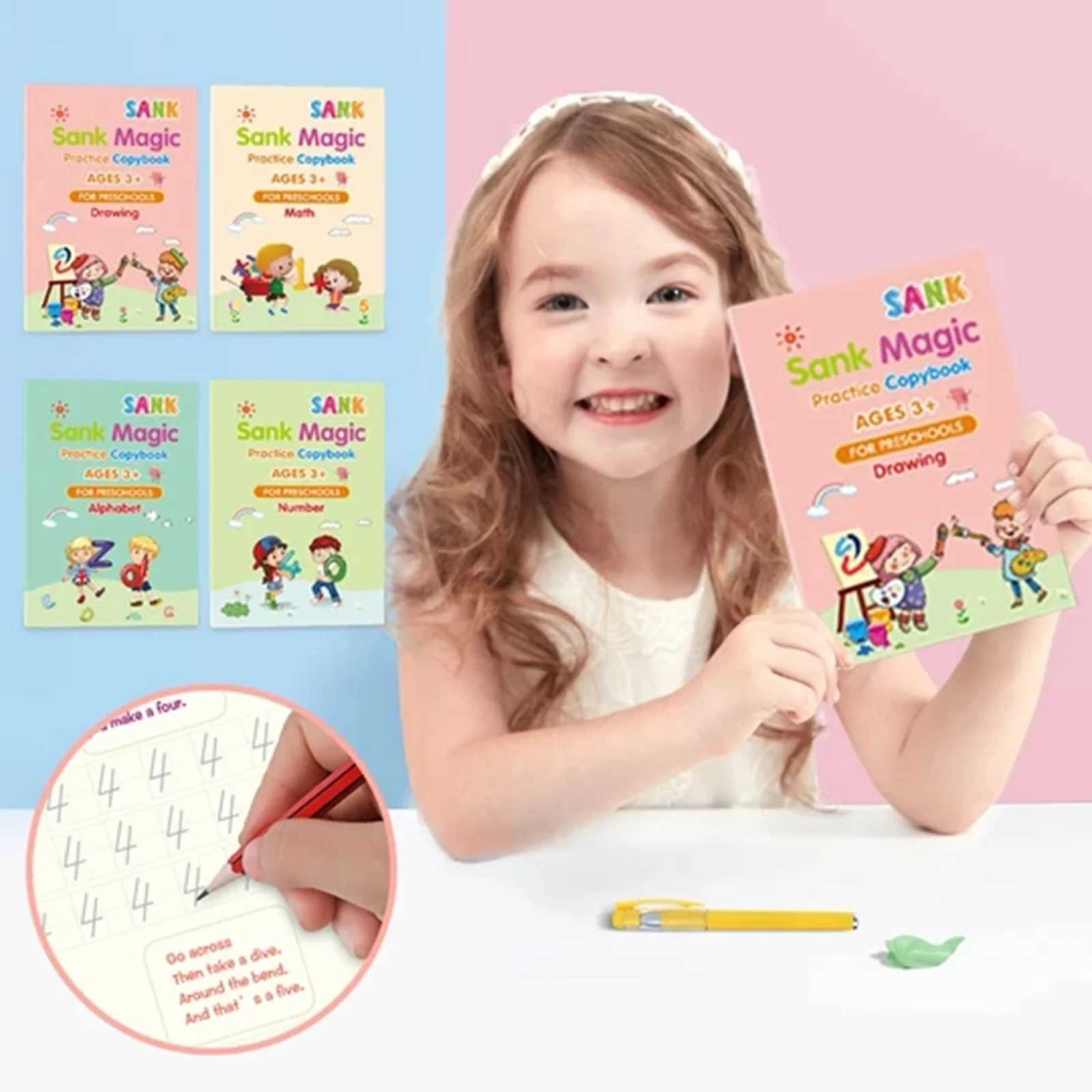 

Magic Practice Copybook Set Magic Calligraphy That Can Be Reused English Tracing Book Number Tracing Book for Preschool
