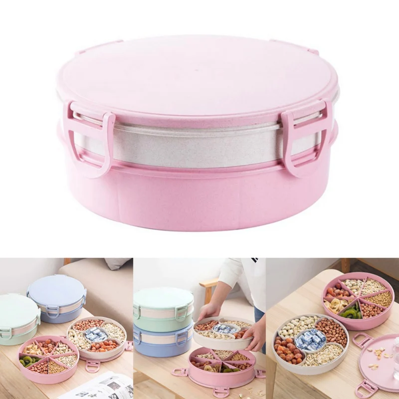 Double Layer Food Storage Container With Lid Candy Treats Organizer Serving Tray Divided Snacks Holder Dish | Дом и сад