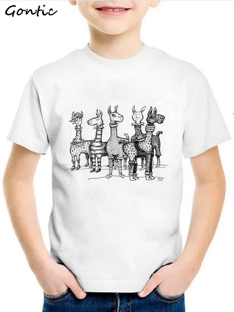 Llamas in Pajamas Детская футболка с принтом школьная одежда для мальчиков и девочек