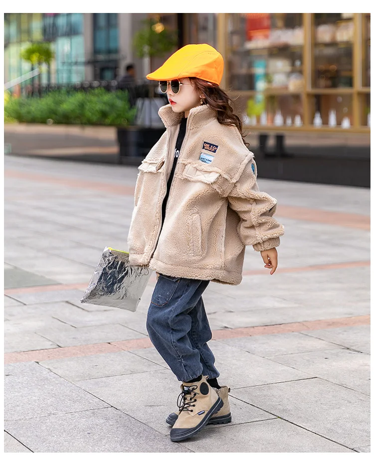 Girls Yangqi lambskin coat autumn and winter new children's girls plus velvet thickening fur coat
