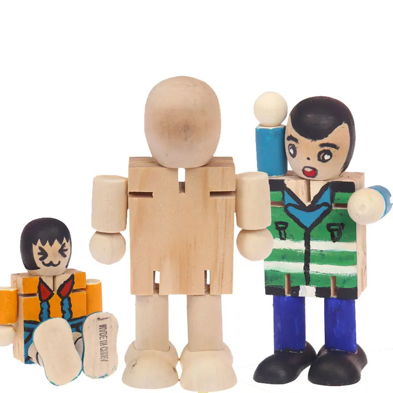 

Wooden Robot DIY Children's Educational Toys Coloring Doll Graffiti Wood Man Joint Activity Deformation Creative Gift