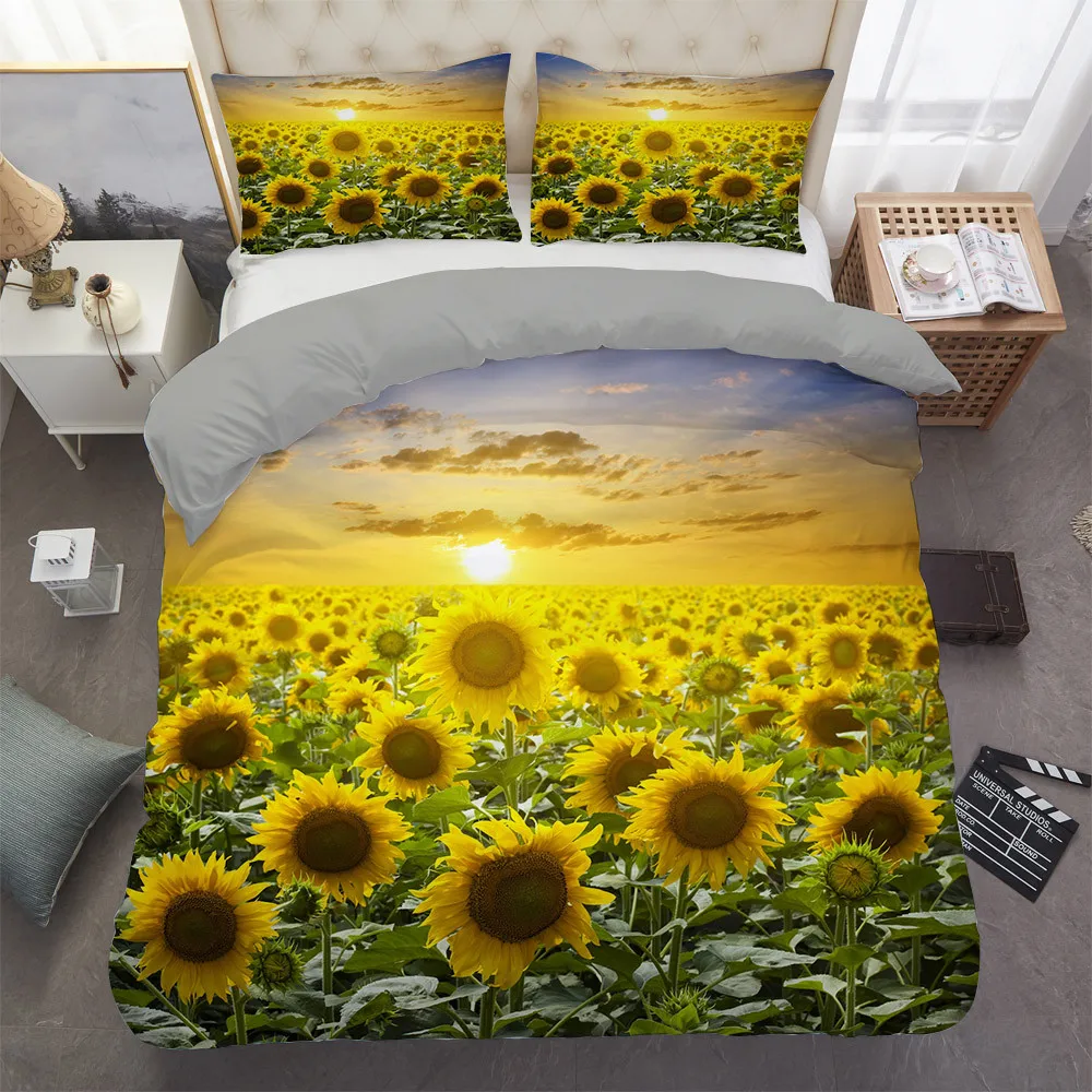 

3D Sunflower Pattern Bedding Set 2/3PCS Suit Quilt Cover Duvet Cover Set Soft Comforter Sets With Pillowcases