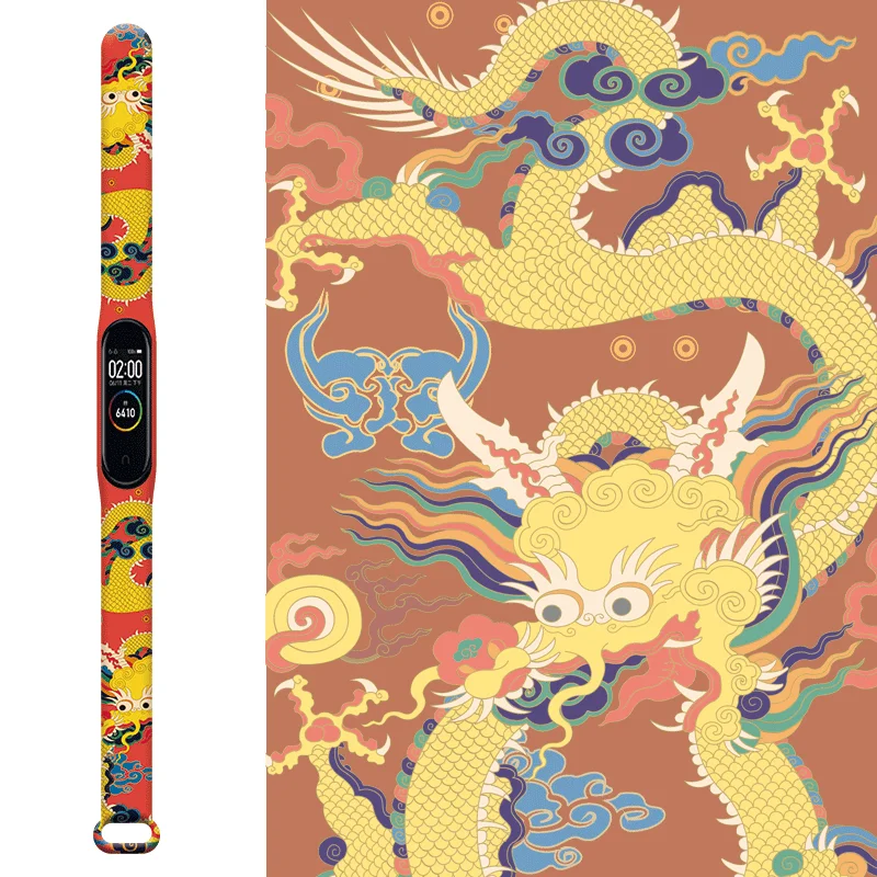 

For Xiaomi Mi Band 6 5 4 3 Watch Print Silicone Guofeng Trend Solo Loop Wristband Strap XiaoMI Band 6 5 4 Belt Bracelet