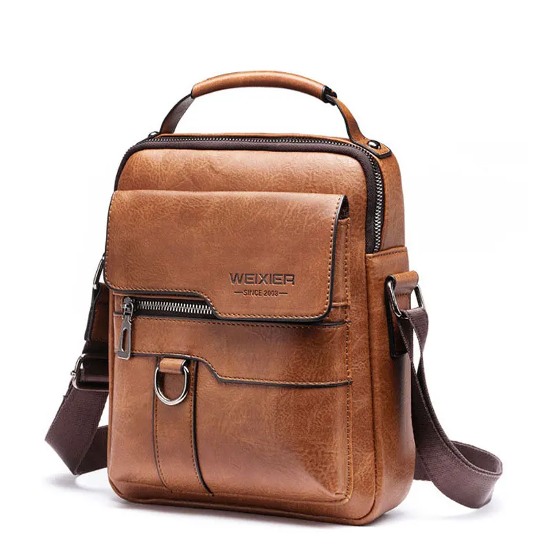 

Men's Messenger Bags PU Large Capacity Diagonal Retro Vertical Business Bags Zipper One Shoulder Male Casual Handbags Travel Bag