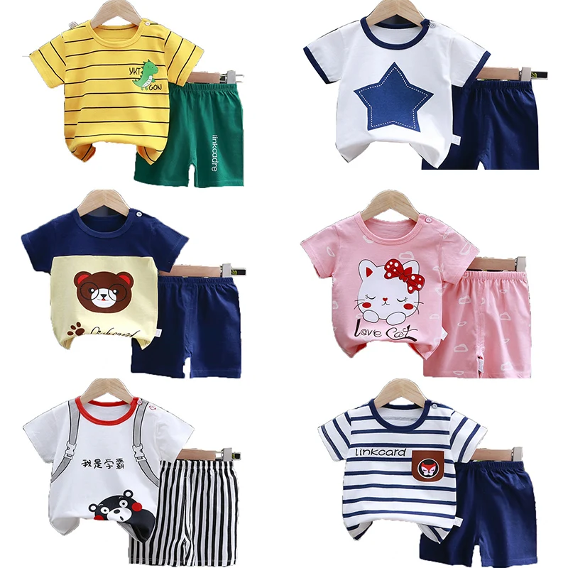 

Boy Girl Clothes Baby Cotton Short Sleeve T Shirt Short Pyjamas Pijamas Set Cartoon Clothing Casual Sports Suit Children
