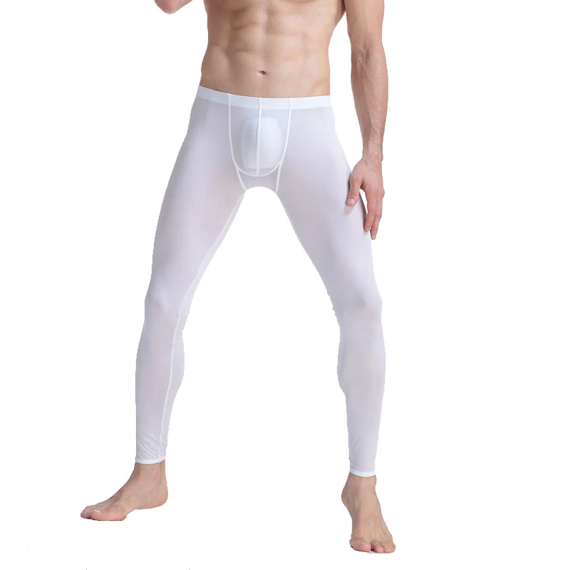 Men's Thermal Underwear Suit Sexy Ultra-thin Silk Translucent Long Johns Brand Thermo Underwear Lounge Man Slim Top Leggings Set