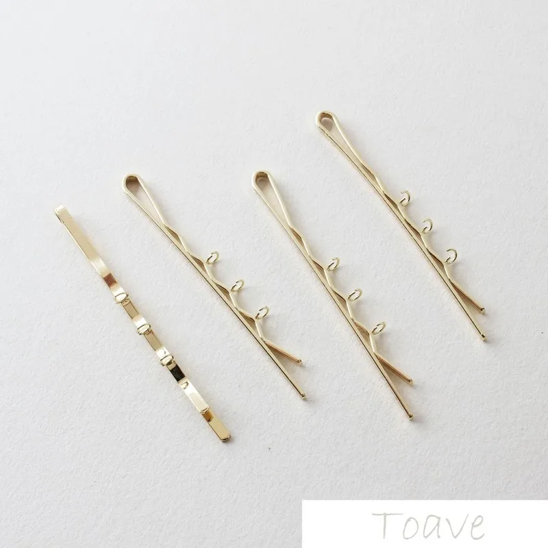 

6pcs Maintains Color Gold Long Clip 3-Hole DIY Beaded Loose Beads Hair Clip Material