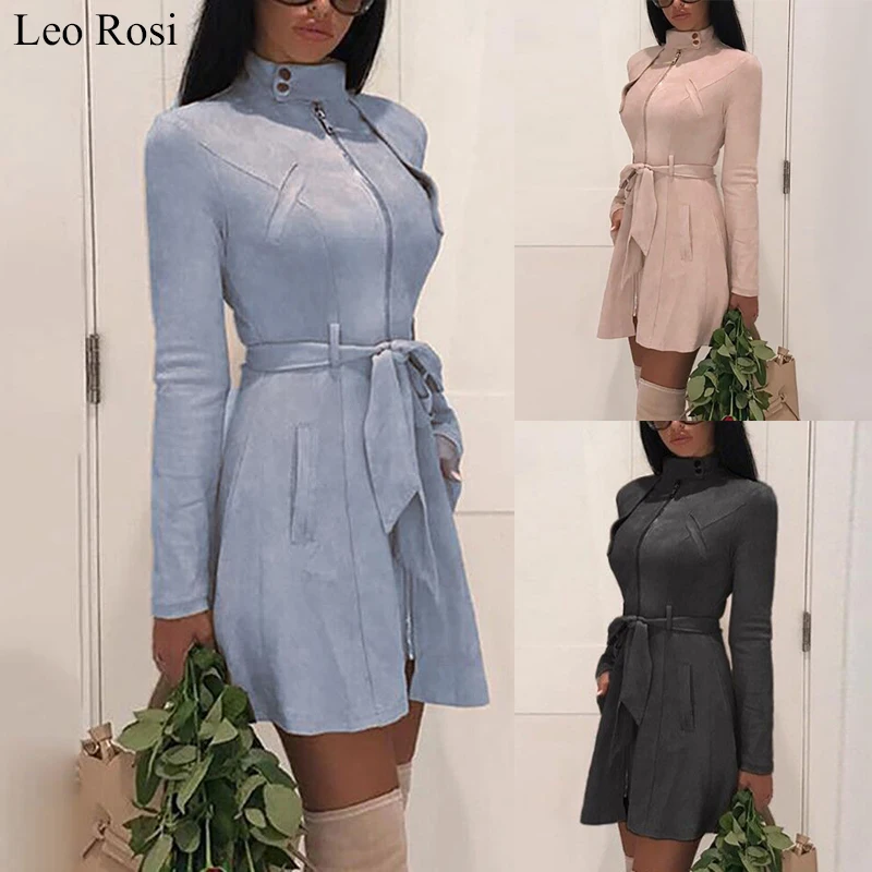 Leo Rosi женское теплое зимнее платье с высоким воротом однотонное Бандажное на